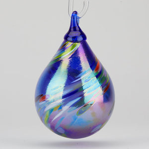 Cobalt Rainbow Swirl Raindrop Ornament