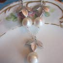 Earring With Leaf and Fresh Water Pearl Dangle