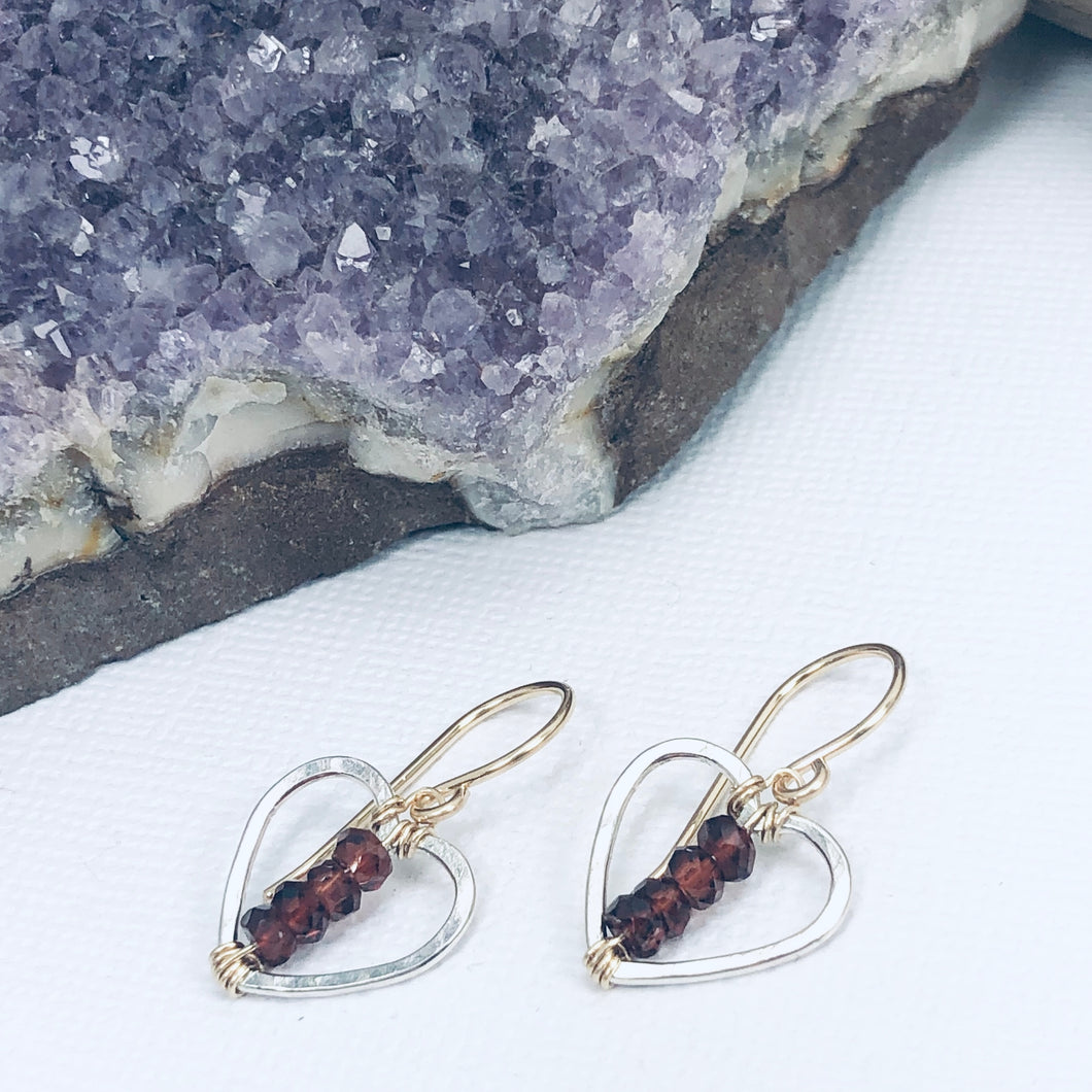 Garnet Heart Earrings