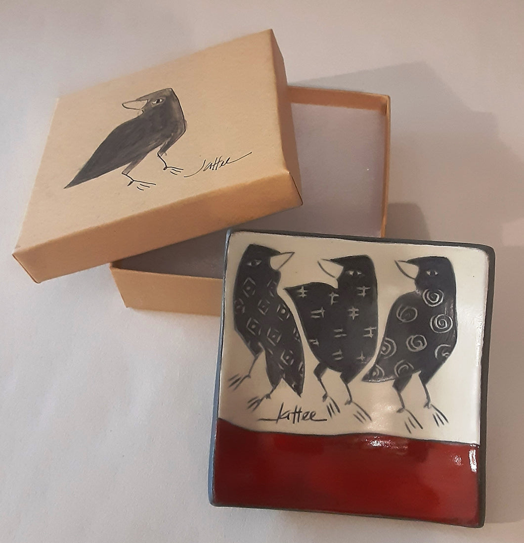 Small Boxed Porcelain Tray With A Crow