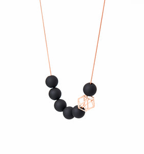 Rose Gold Hexagon With Gray Balls Necklace