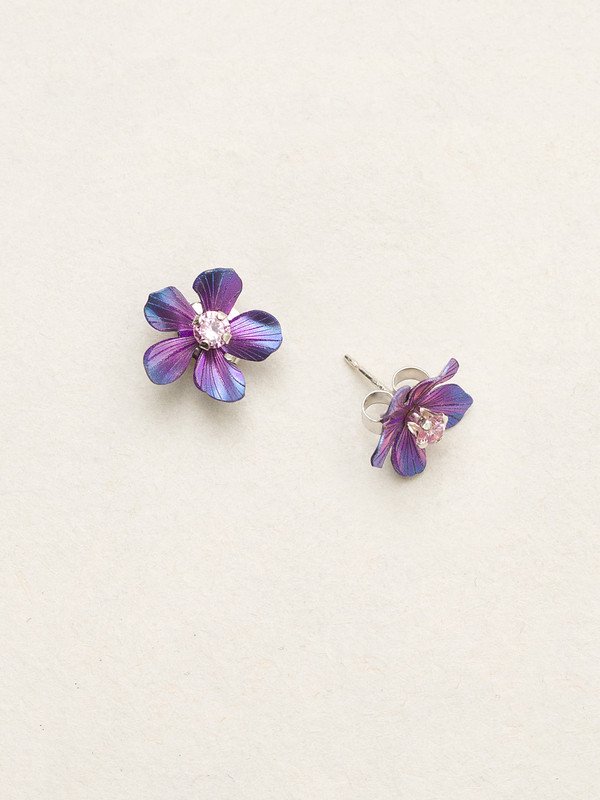 Petite Plumeria Post Earrings Purple Rose