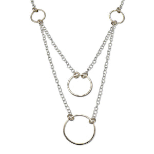 Gold Circles on Silver Chains, 2-Layered Necklace