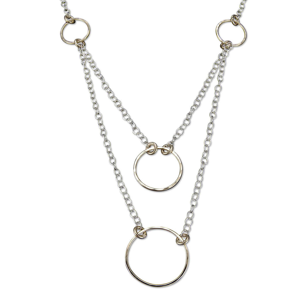 Gold Circles on Silver Chains, 2-Layered Necklace