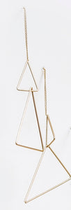Earrings, Gold Two Triangle Drapes