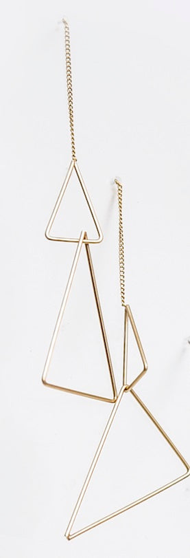 Earrings, Gold Two Triangle Drapes