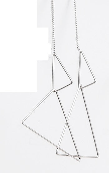 Earrings, 2 Triangle Drape Satin Silver