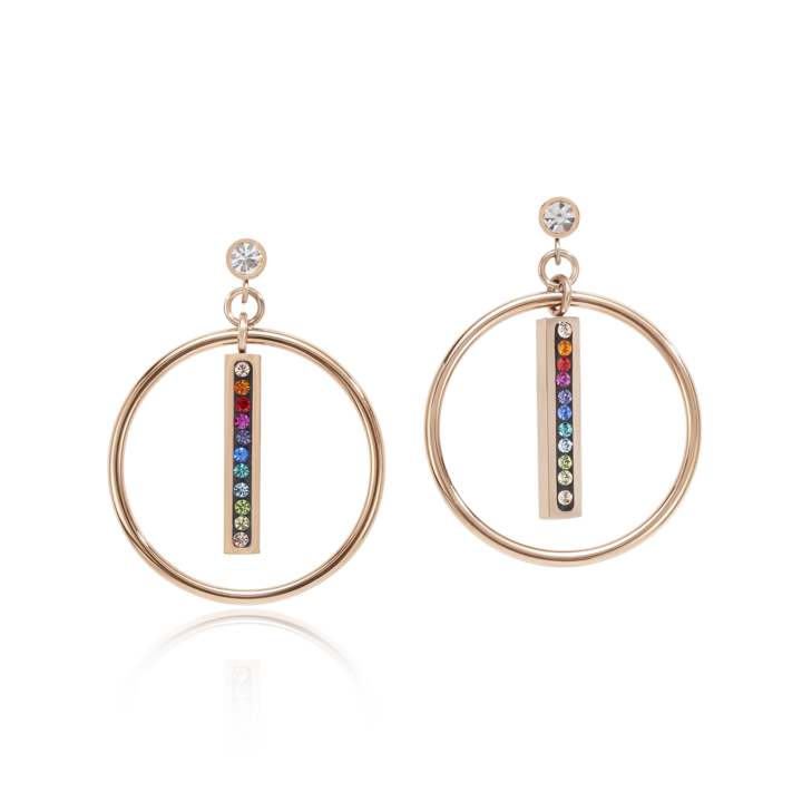 Post Earrings With Rose Gold Circle and Multicolor Crystal Pave Strip