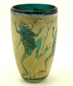 Glass Cylinder Vase With Green Frogs