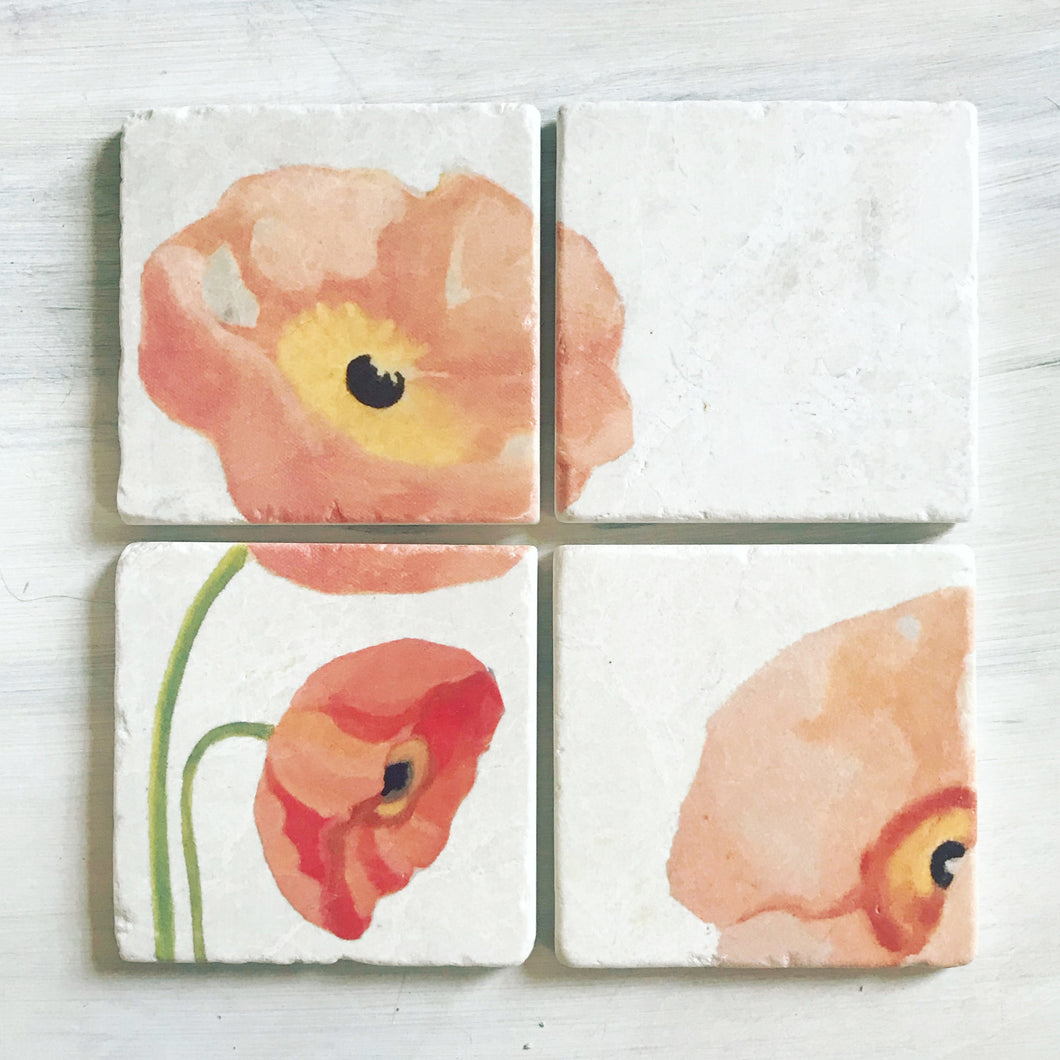 Coaster Set 4, Peach Blossom