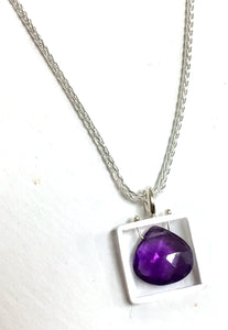 Necklace, Amethyst in Square-Framed Pendant