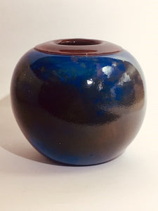 Blue Green Orb Vase With Ruby Lip