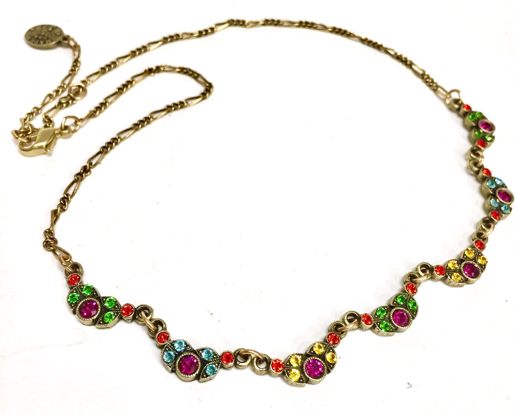 Necklace Brass With Colored Crystals