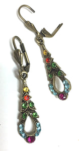 Earrings Brass and Multi Colored Crystals