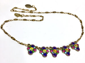 Necklace. Multicolored Crystals , Antique Brass