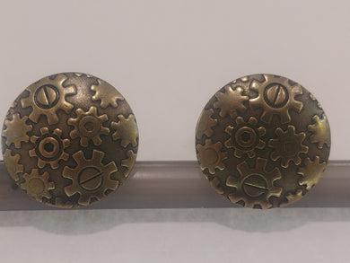 Brass Cufflinks with Gears On A Disc