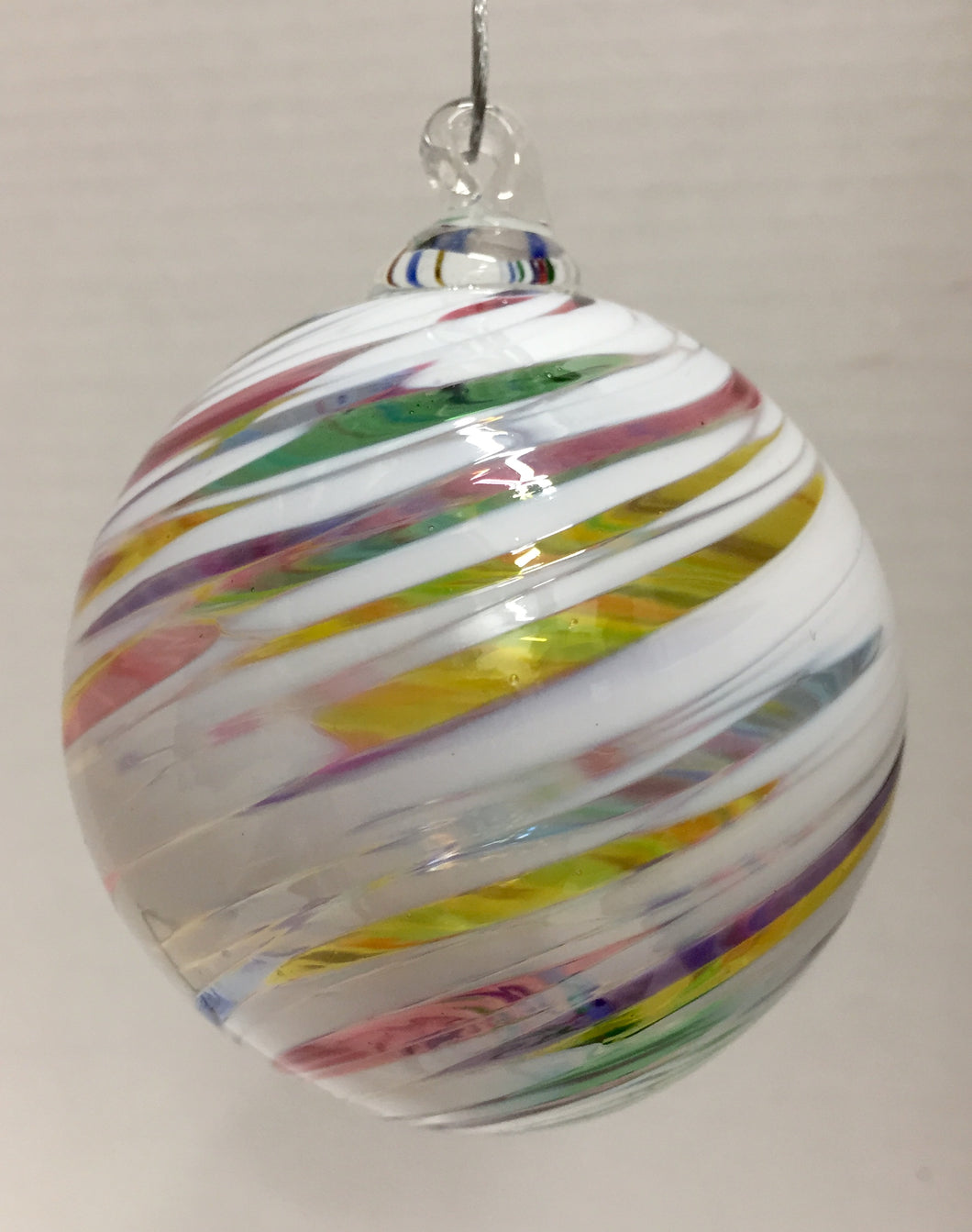White Opaque With Multi Color Clear Swirl Ornament
