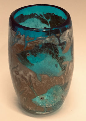 Small Cylinder Vase, Mystical Aqua Fish