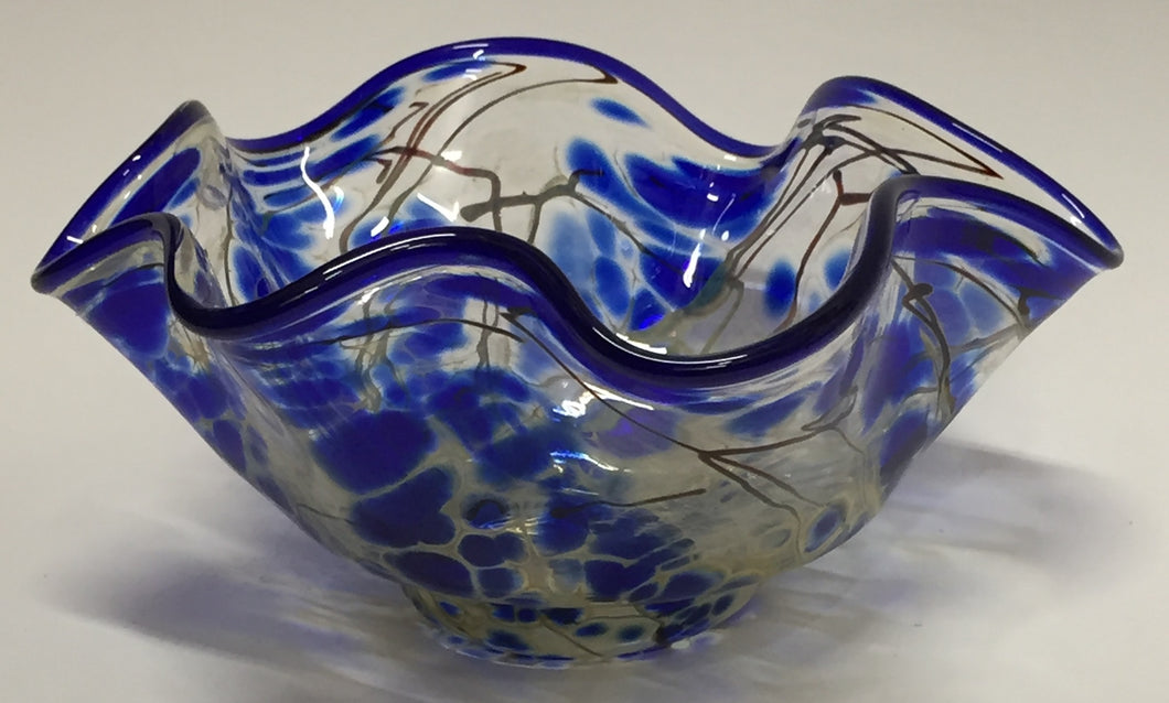 Flutted Bowl Cobalt and Clear Glass