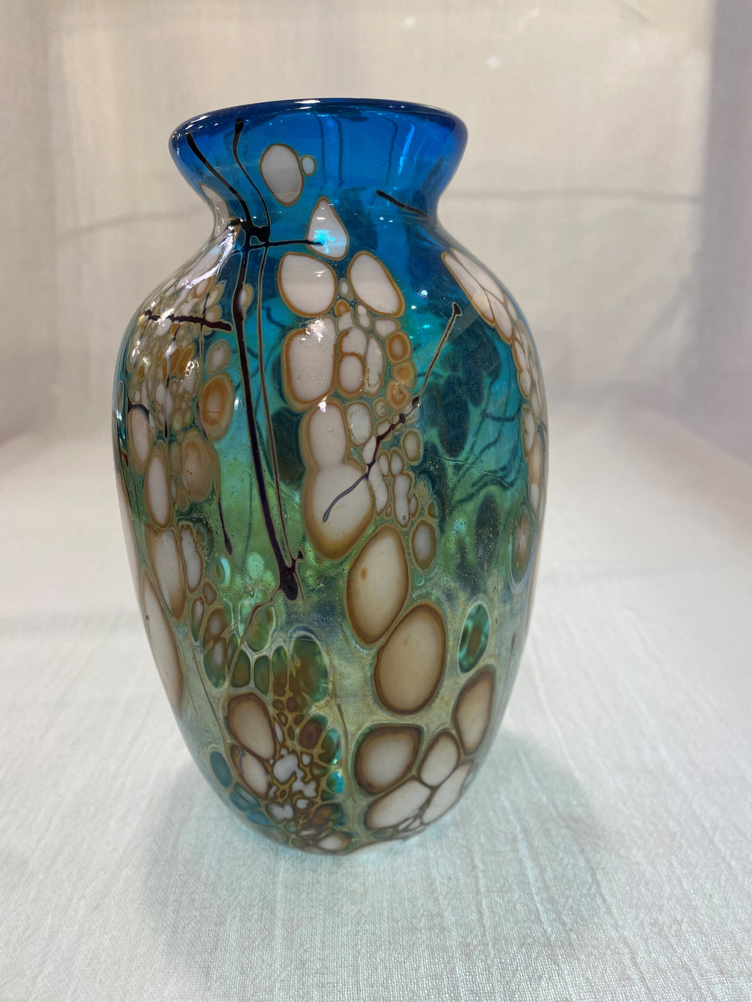 Aqua and White Blossom Vase