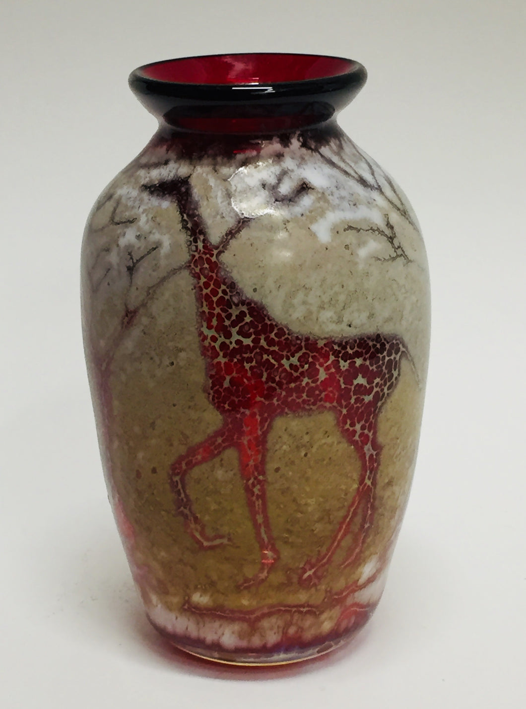 Traditional Vase With Giraffe in Red Glass