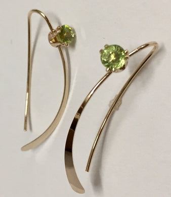 Gold Filled Delicately Curved Peridot Earrings