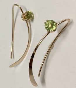 Gold Filled Delicately Curved Peridot Earrings
