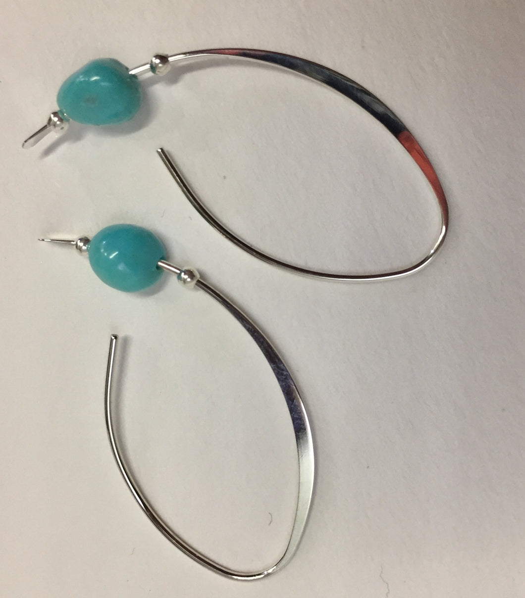 Earrings Silver Curve With Turquoise Bead