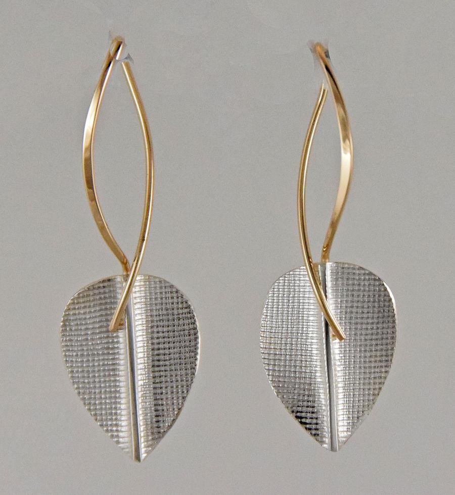 Strearling and 14K Leaf Earrings