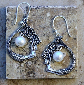Silver Mermaid Earring With Pearl