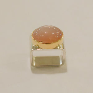 Sterling Silver Square Ring With Peach Moonstone and 18k Yellow Gold