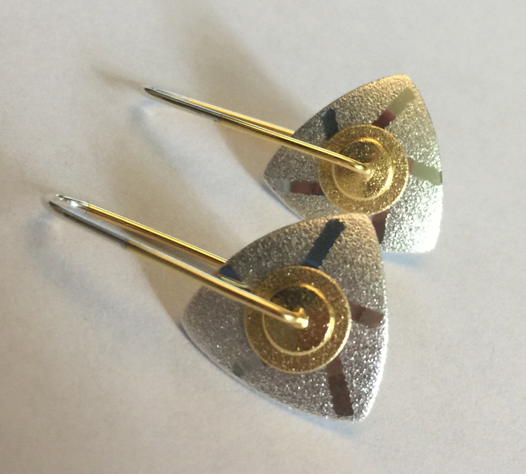 Two Tone Contemporary Triangle Earrings