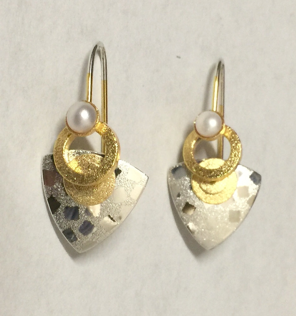 Contemporary Sterling Silve and Vermeil Earring With Pearl