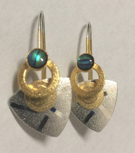 Paua Shell, Sterling Silver, and Vermeil Earrings