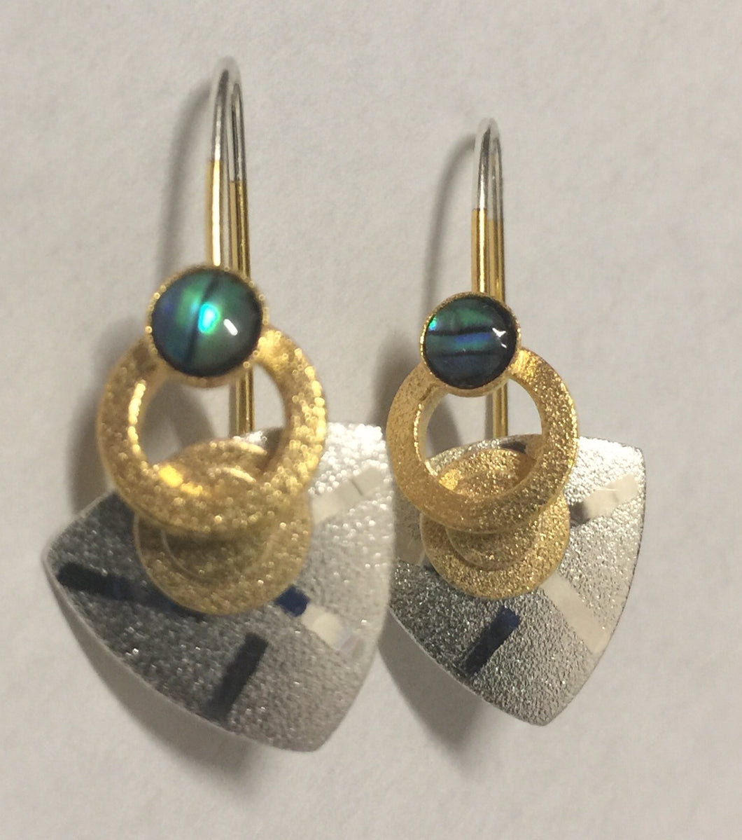 Paua Shell, Sterling Silver, and Vermeil Earrings