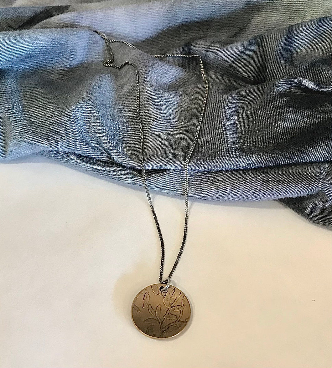 Bronze Cherry Blossom Pendant On Sterling Chain