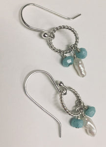 Peruvian Opal with Seed Pearl, Sterling Silver Earring