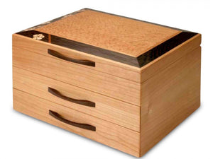 2 Drawer Jewelry Box in Cherry With A Cherry Blossom Top