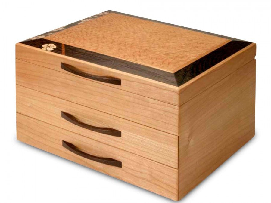 2 Drawer Jewelry Box in Cherry With A Cherry Blossom Top