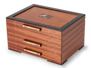 2 Drawer Jewelry Box in Sapele With Ginko Leaves Inlayed On Lid