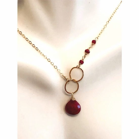 Assymetric Ruby Drop Necklace