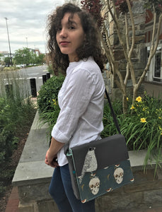 Messenger Bag With Freehand Robin Applique Atop Whimsical Skull