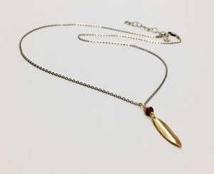 Necklace. Gold filled Marquis/Garnet Drop