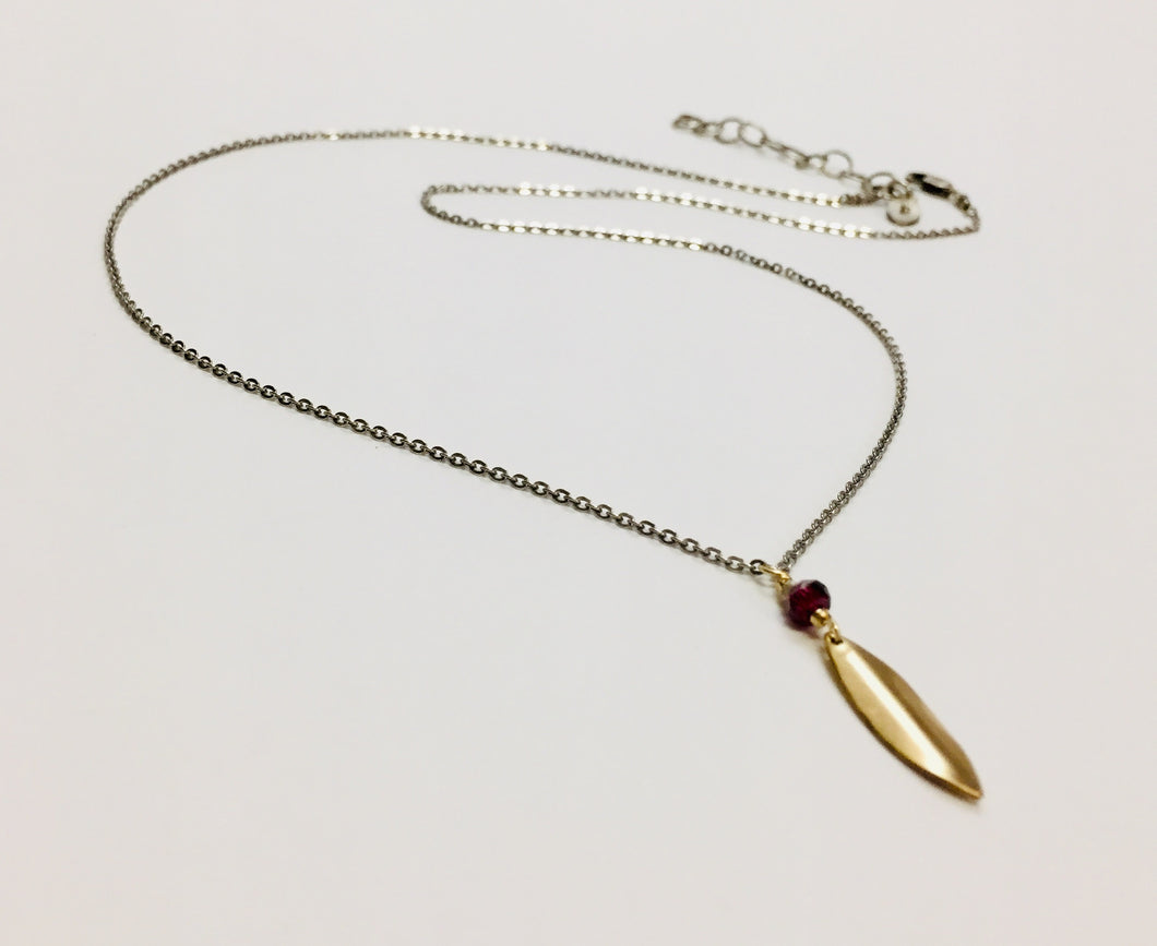 Necklace. Gold filled Marquis/Garnet Drop