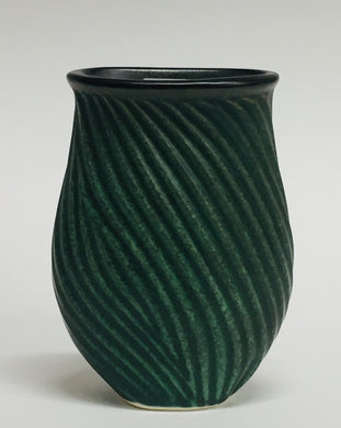Flat Carved Vase Green