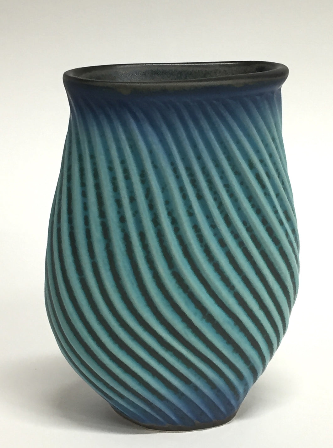 Flat Carved Vase Blue