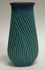 Flat Carved Vase Blue