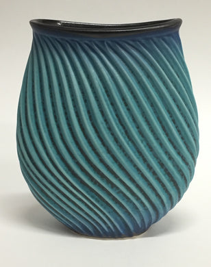Fat Carved Vase Blue