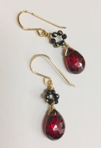 Earrings, Garnet and Pyrite