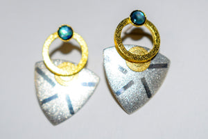 Sterling Silver Post Earrings With Gold Vermeil and Paua Shell